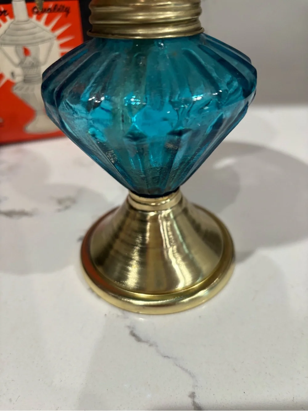 Vintage Blue oil Glass Table Lamp with Brass Accents